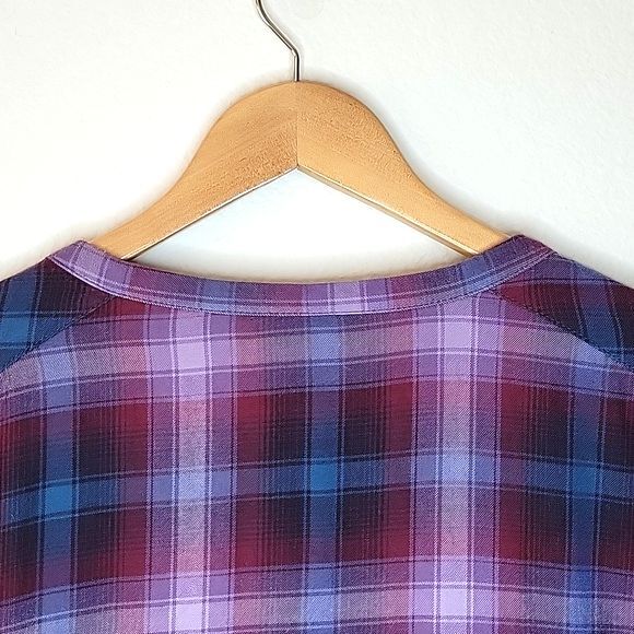 EDDIE BAUER Plaid Long Sleeve Collarless Button Up Shirt size L - Picture 7 of 12